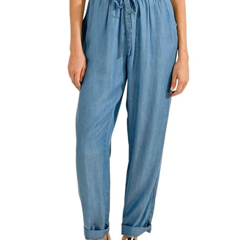 NWT Cynthia Rowley Light Blue High Rise Pants Size XL Pockets 100% Lyocell